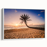 Framed canvas of a vintage poster art depicting the Oahu, Hawaii scenery in vibrant colors, ideal for living room decor.