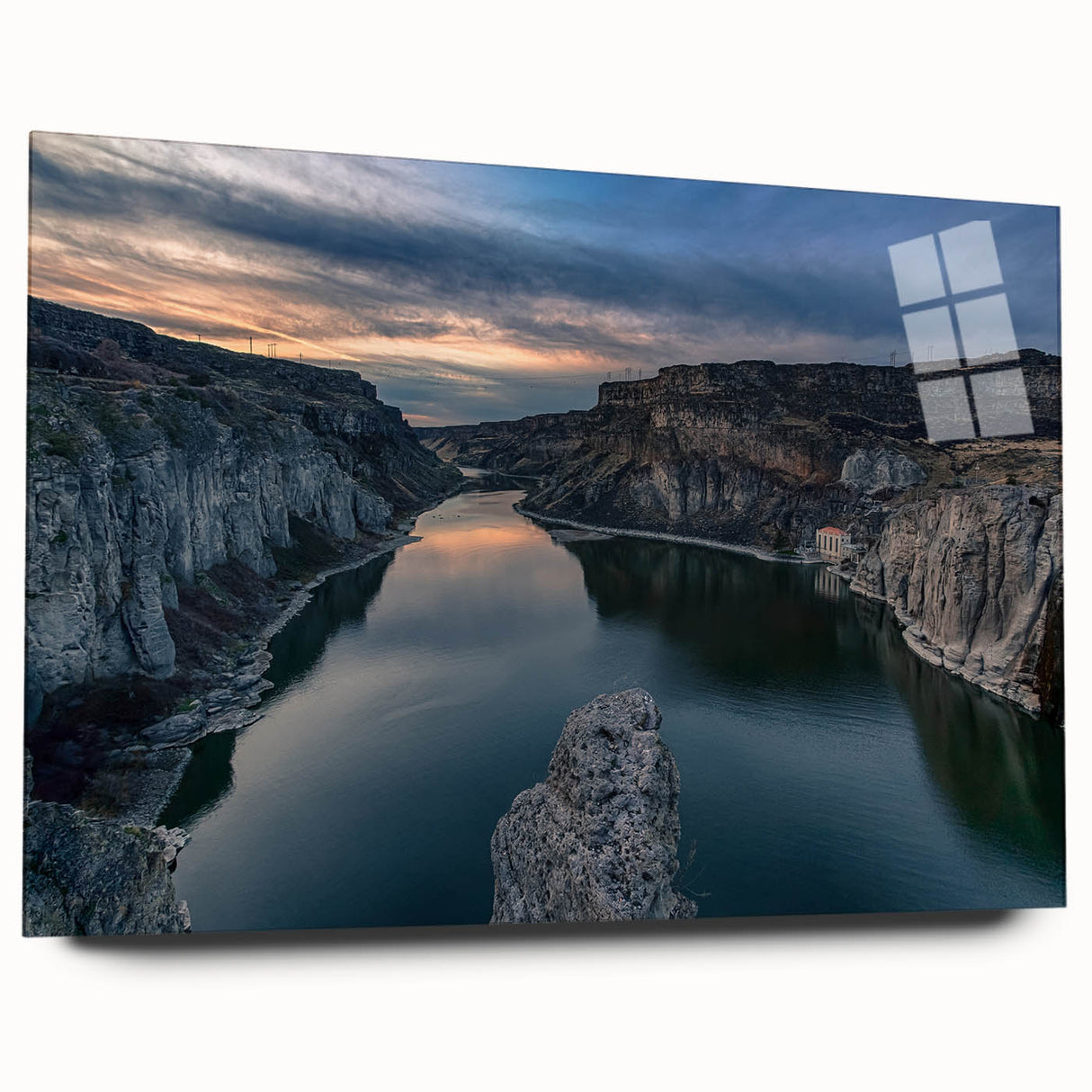 Large abstract wall art of Idaho scenery in muted earth tones on acrylic glass, suitable for bedroom or dining room decor.