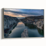 Framed canvas depicting a vintage-style Idaho landscape with colorful art elements and a black border.