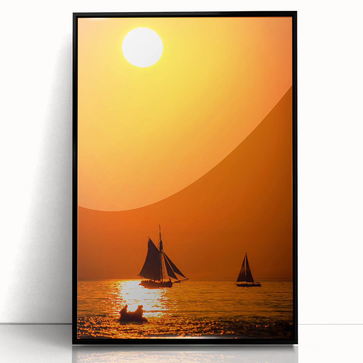 Large abstract wall art depicting Lake Michigan, in muted blue and gray tones on a framed acrylic.