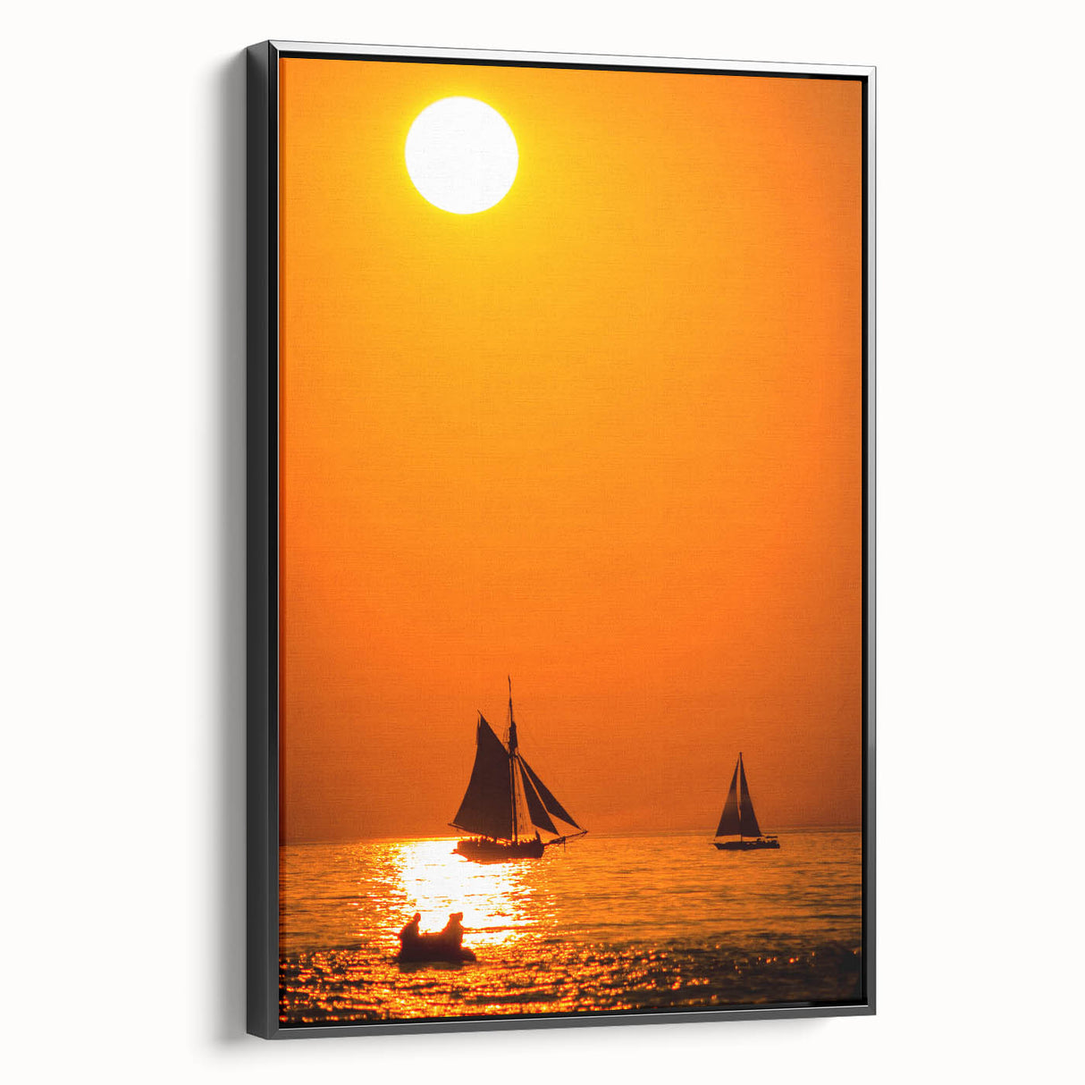 Black and white framed canvas of Lake Michigan, featuring a vintage poster art style, ideal for bedroom wall decor.