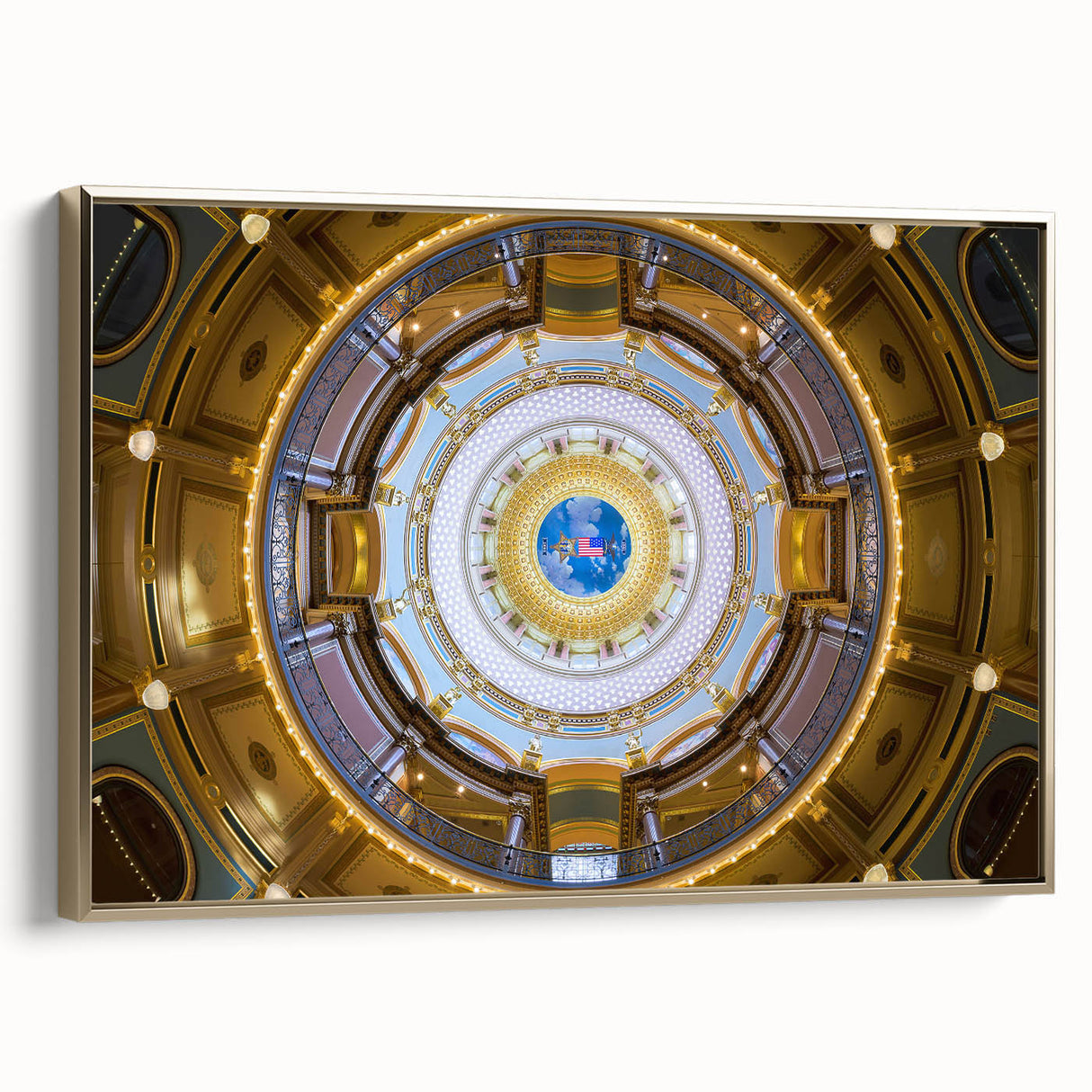 Framed canvas depicting a vintage-style Iowa landscape in muted gold and black tones, suitable for bedroom decor.