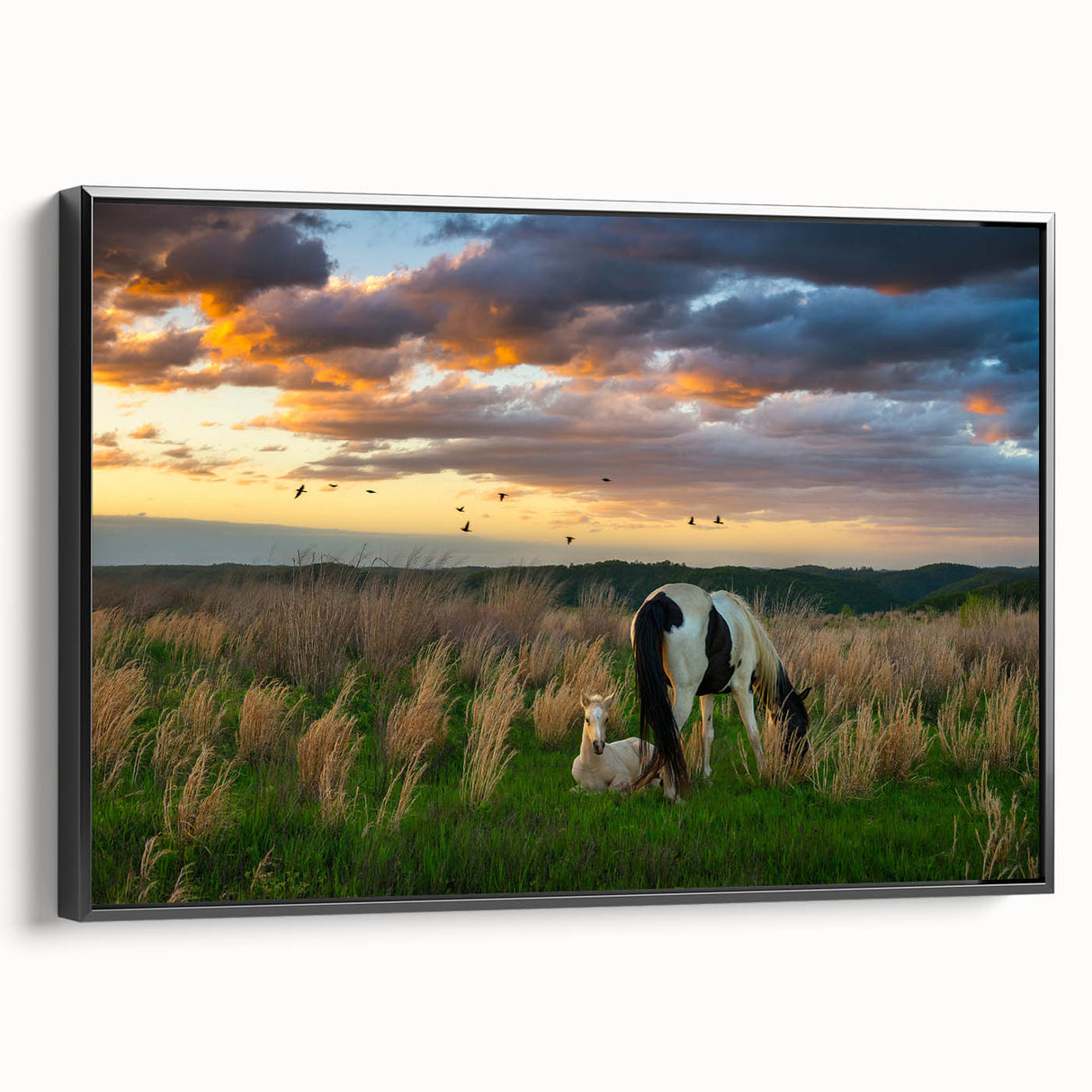 Black and white framed canvas depicting a vintage Kentucky landscape, ideal for bedroom wall decor.