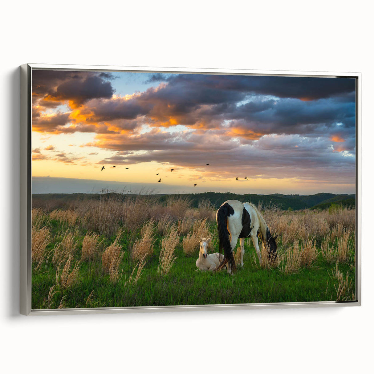 Landscape art painting of Kentucky scenery on framed canvas, featuring vibrant green and blue tones.