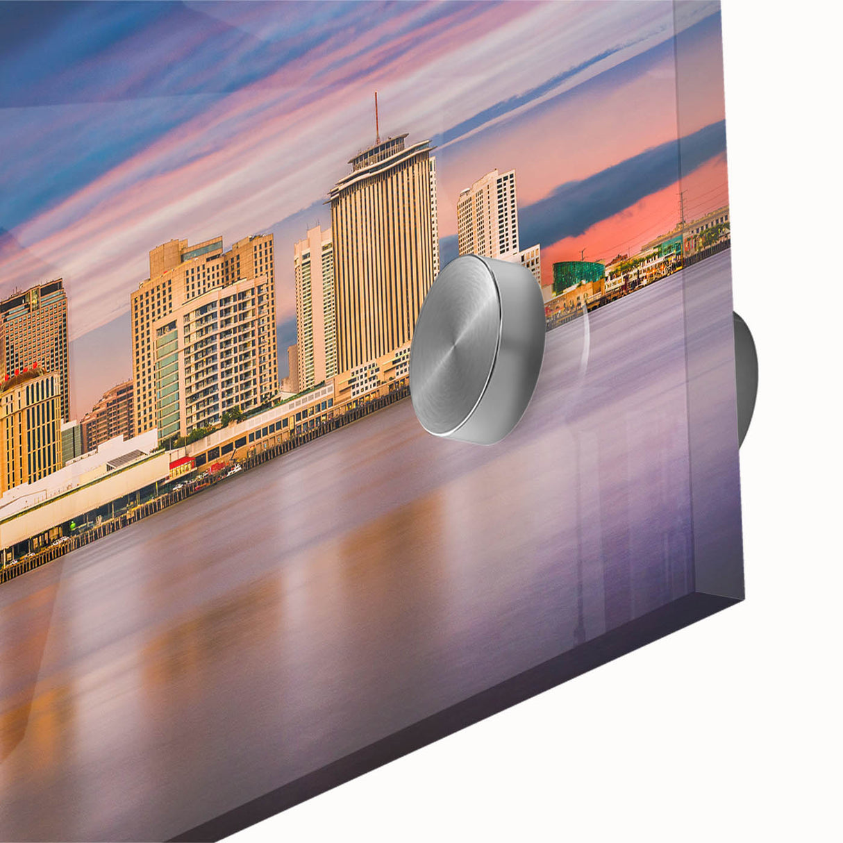 Large abstract acrylic print of New Orleans scenery in mid-century modernist style, ideal for dining room art.