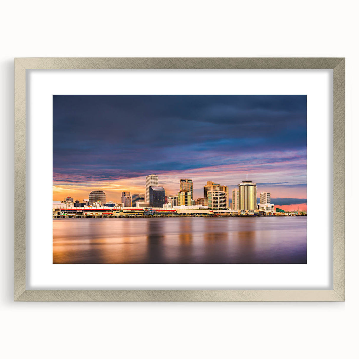 Textured art print of abstract New Orleans landscape in muted earth tones on a framed canvas, suitable for bedroom decor.