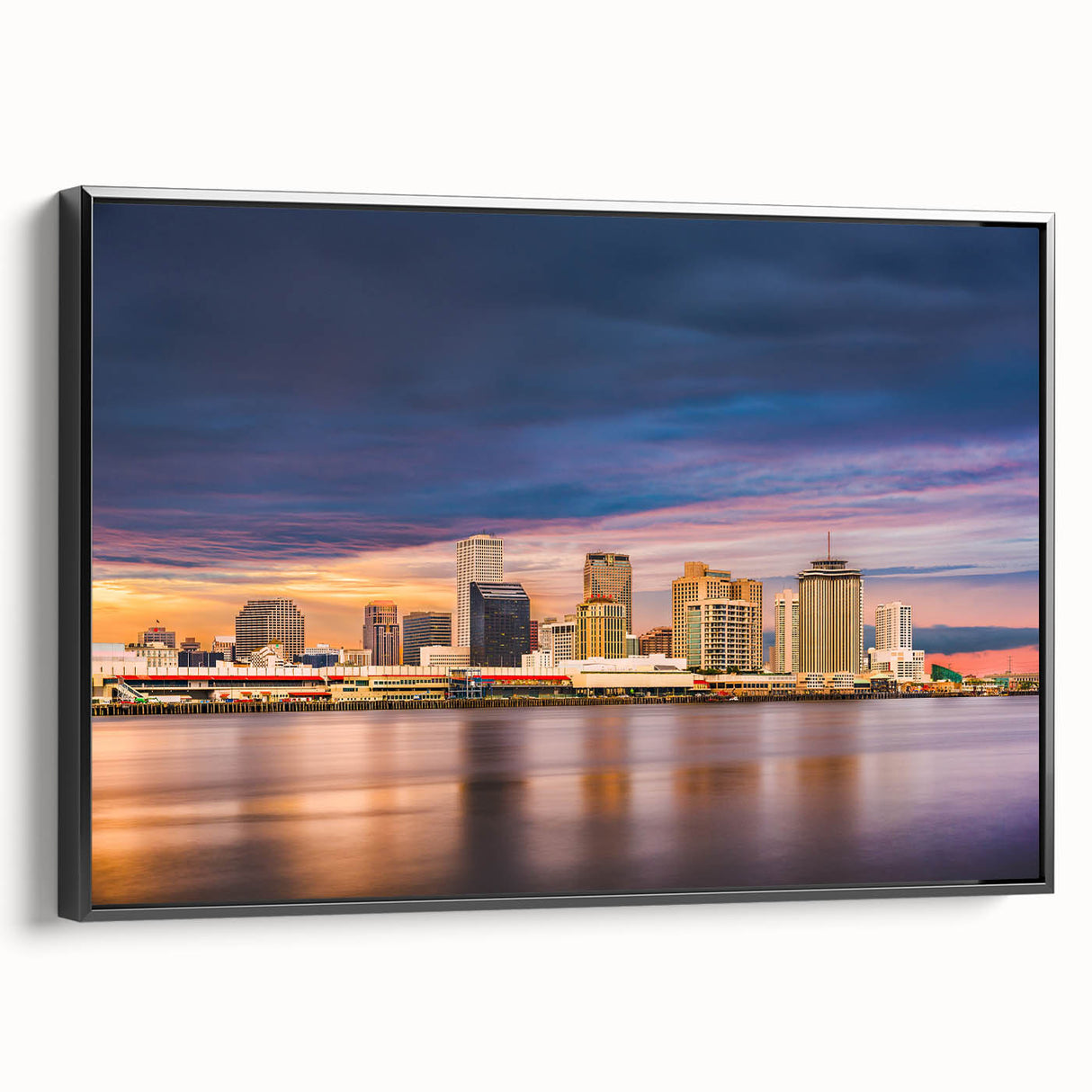Black and white framed canvas of a vintage New Orleans landscape, ideal for bedroom wall art.
