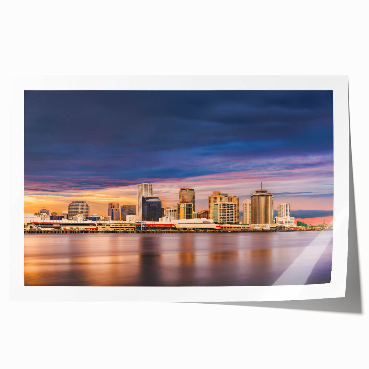 Rolled print of New Orleans scenery with floral elements in muted earth tones, ideal for dining room wall art.