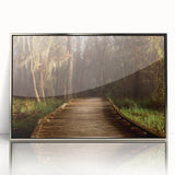 Mid-century modernist art depicting a Louisiana landscape in acrylic, framed in silver, ideal for nursery wall decor.