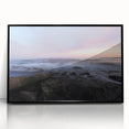 Large abstract wall art of Acadia's rocky coastline in muted earth tones on a framed acrylic.