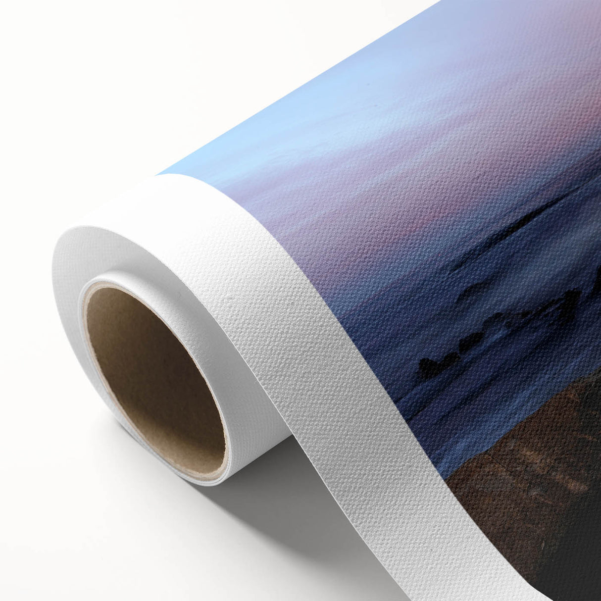 Art deco poster of Acadia, Maine scenery on rolled canvas, in muted earth tones, ideal for nursery wall art.