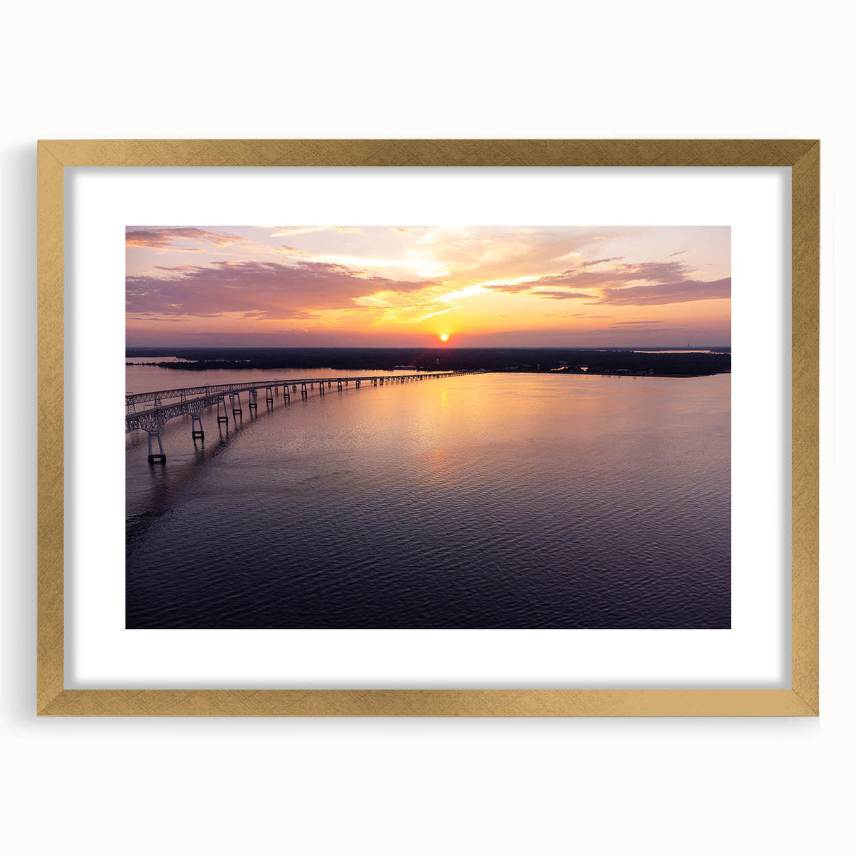 Extra large abstract art print of Annapolis scenery in a gold frame, featuring textured blue and gray tones.