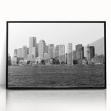 Large abstract wall art depicting Boston skyline in muted gray and blue tones on framed acrylic.