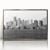 Framed acrylic print of Boston skyline in muted gold and blue tones, ideal for modern art wall decor.
