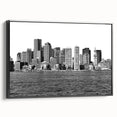 Black and white framed canvas of Boston landscape, ideal for bedroom wall art, featuring vintage poster style.