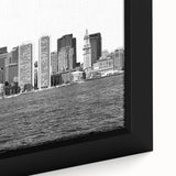Extra large black wall art featuring a textured depiction of Boston’s skyline on a framed canvas, with colorful accents.