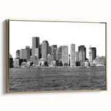 Framed canvas depicting a vintage-style Boston landscape in black and gold tones, ideal for bedroom wall art.