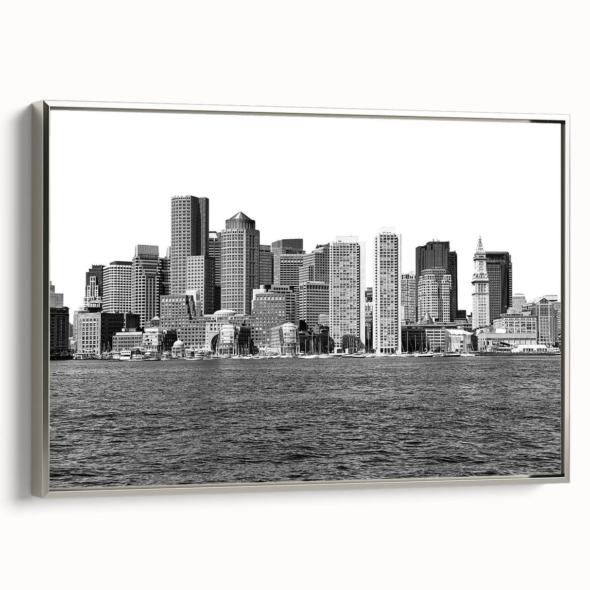Vintage poster art of Boston skyline in colorful hues on extra large framed canvas, suitable for living room decor.