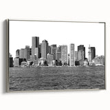 Vintage poster art of Boston skyline in colorful hues on extra large framed canvas, suitable for living room decor.