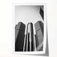 Rolled print of Detroit skyline in muted gray tones, ideal for art wall dining room placement.