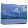 Acrylic print of a Michigan Upper Peninsula landscape in earthy green and blue tones, ideal for dining room decor.
