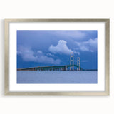 Textured abstract art print of Michigan's Upper Peninsula in muted earth tones on a framed silver mat.