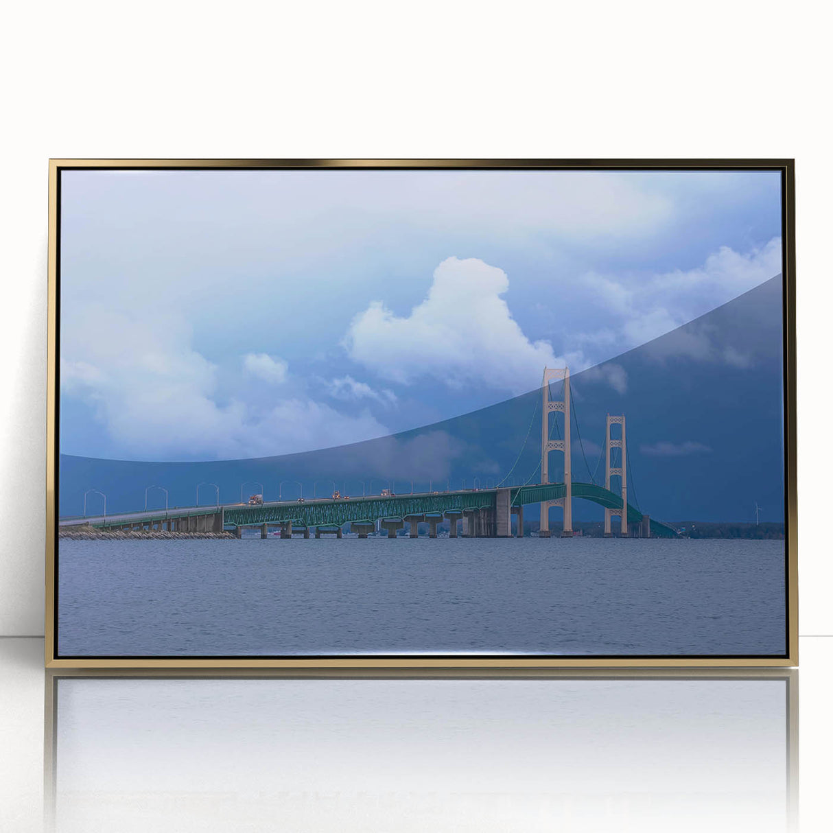 Framed acrylic print of a serene Michigan Upper Peninsula landscape in earth tones, ideal for modern art wall decor.