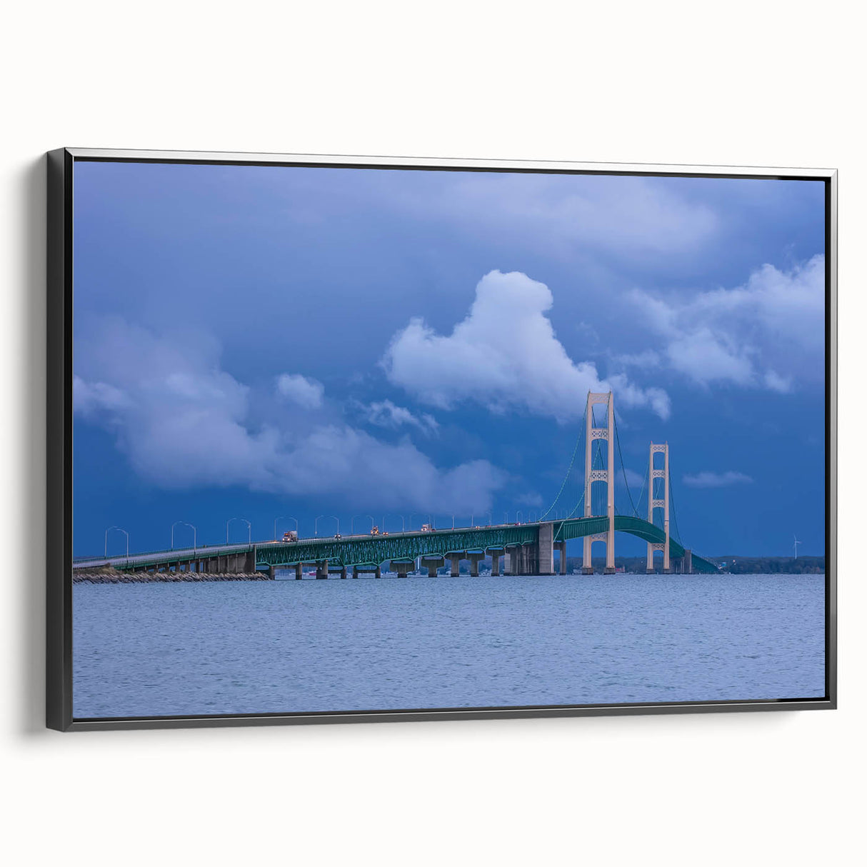 Black and white framed canvas of Michigan's Upper Peninsula landscape, ideal for bedroom wall decor.