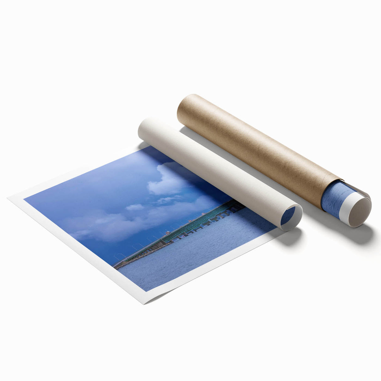 Extra large rolled print of Michigan's Upper Peninsula with vibrant green and blue tones, ideal for classy bathroom wall art.