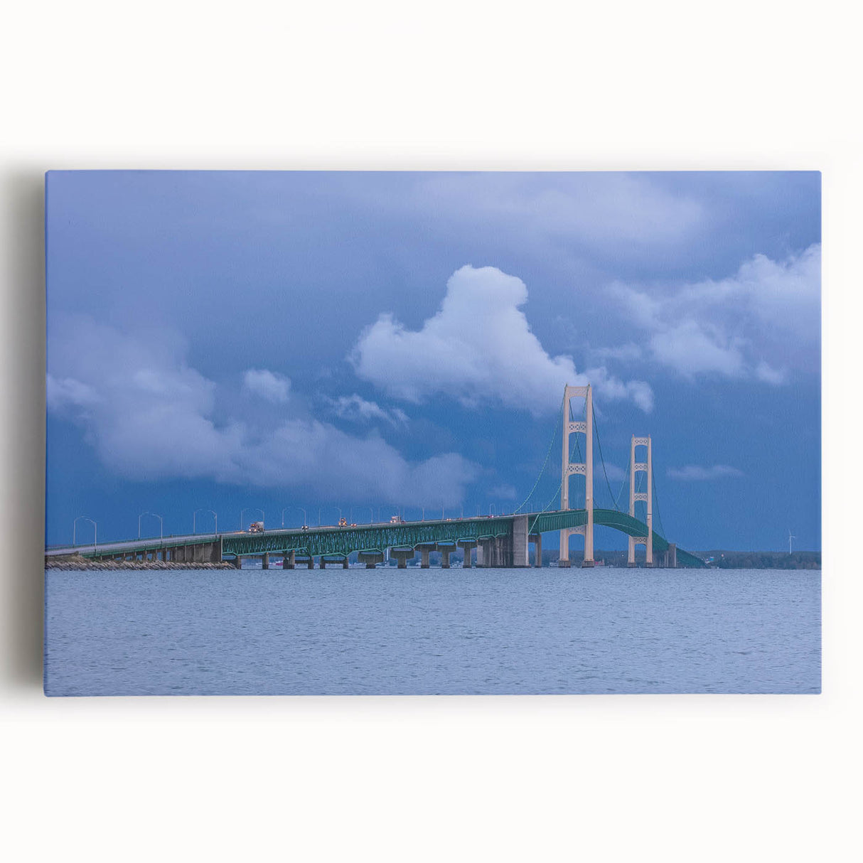 Black and white stretched canvas of Michigan's Upper Peninsula, ideal for kitchen wall art.