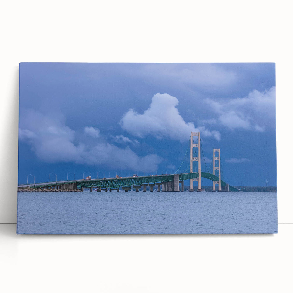 Black and white image of Michigan's Upper Peninsula on stretched canvas, suited for kitchen wall art.