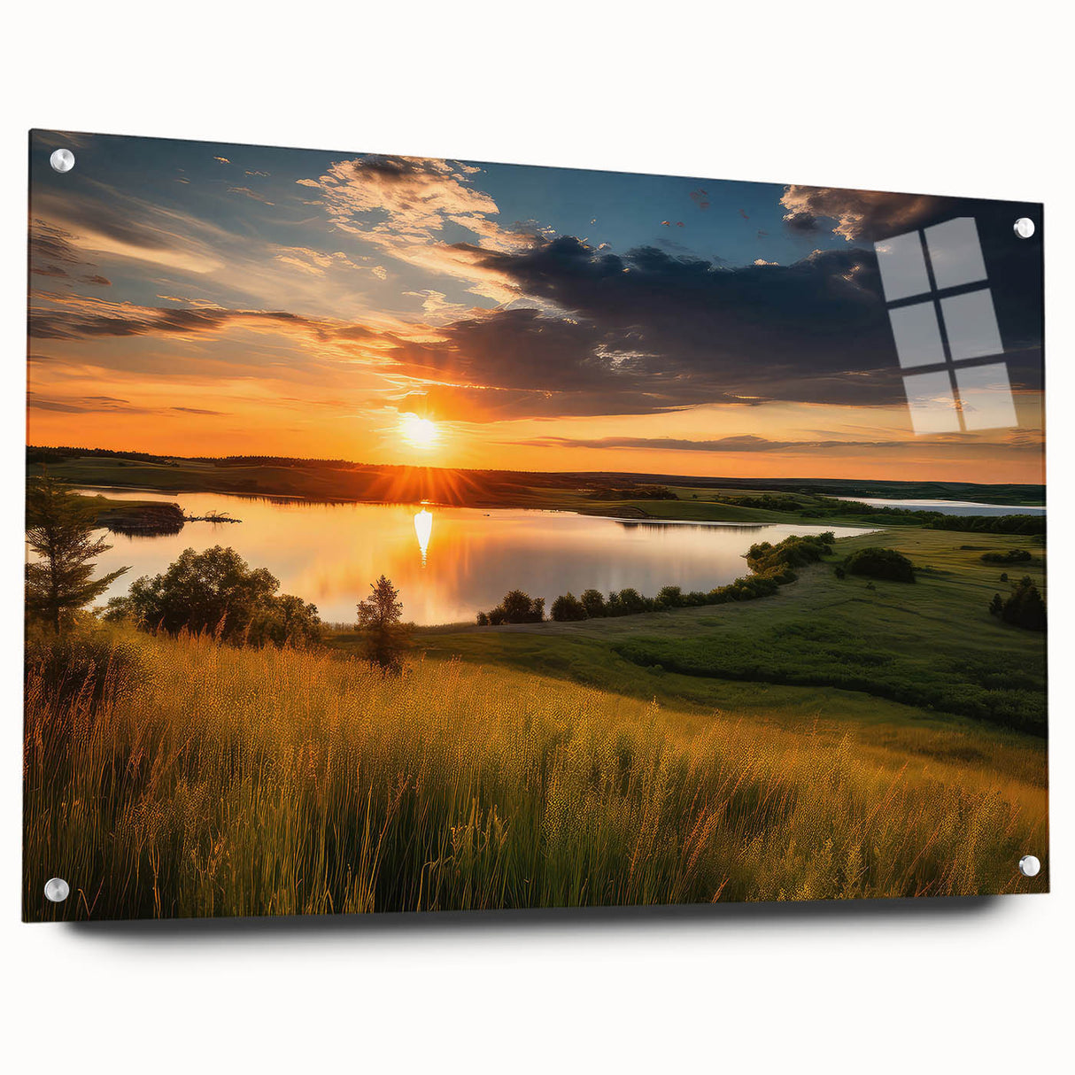 Acrylic print of a large abstract depiction of the Minnesota landscape in muted earth tones.
