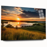 Large abstract wall art featuring a serene Minnesota landscape in muted green and blue tones on acrylic glass.