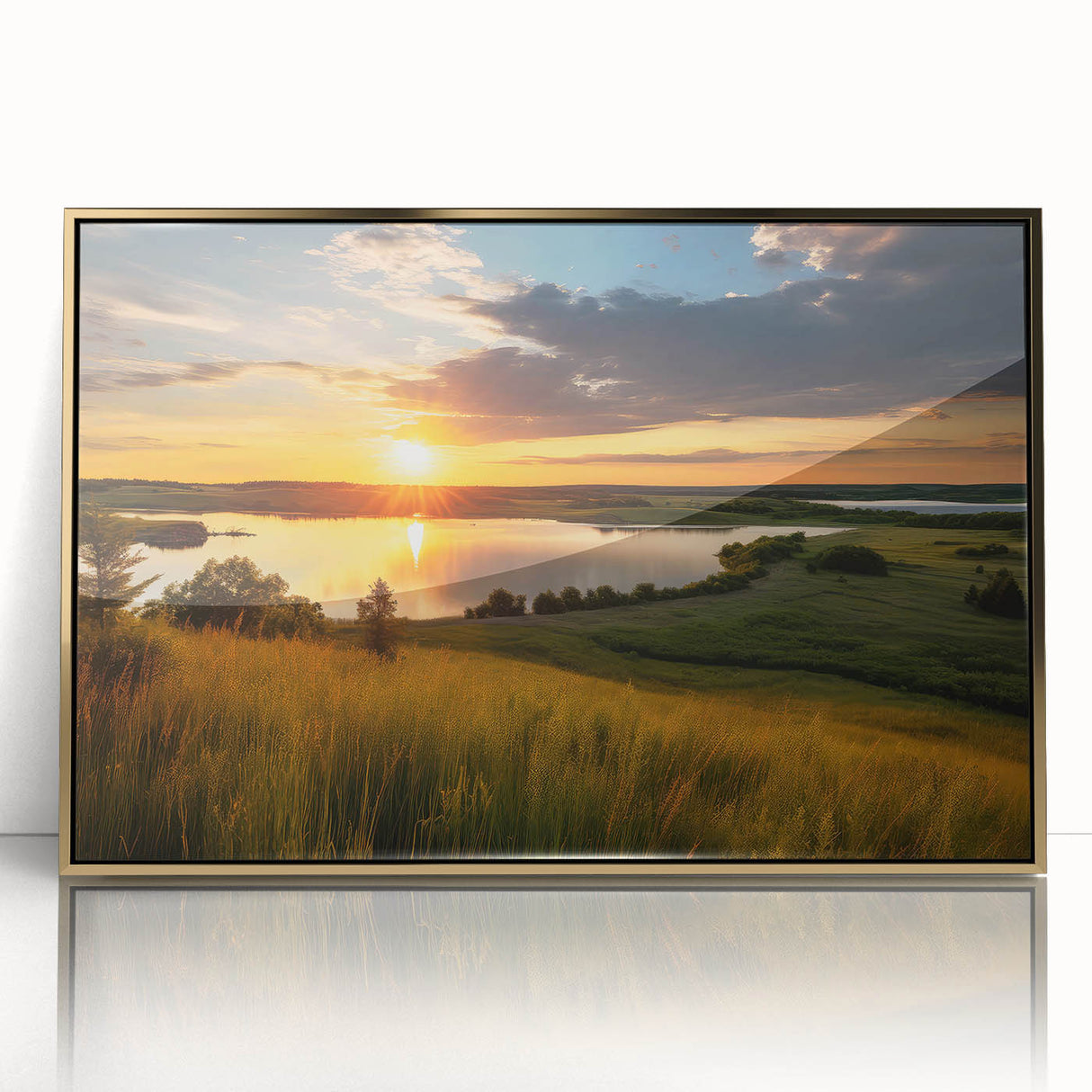 Framed acrylic print of a serene Minnesota landscape in muted earth tones, ideal for modern art wall decor.