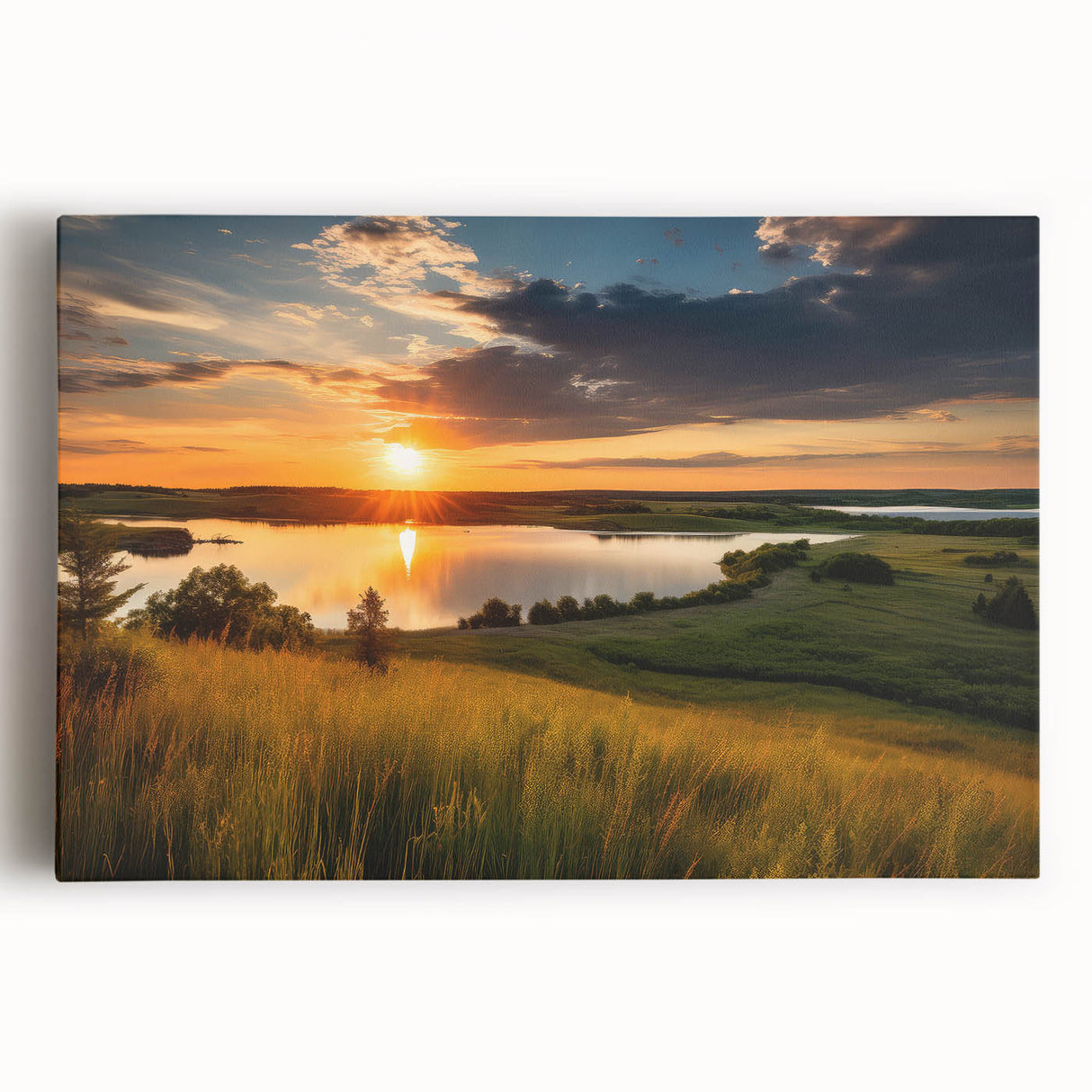 Large black and white stretched canvas depicting a serene Minnesota landscape, ideal for kitchen wall art.