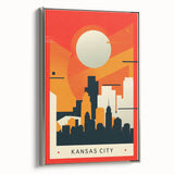 Framed canvas of a vintage Kansas City landscape in colorful art style, ideal for enhancing black wall decor.