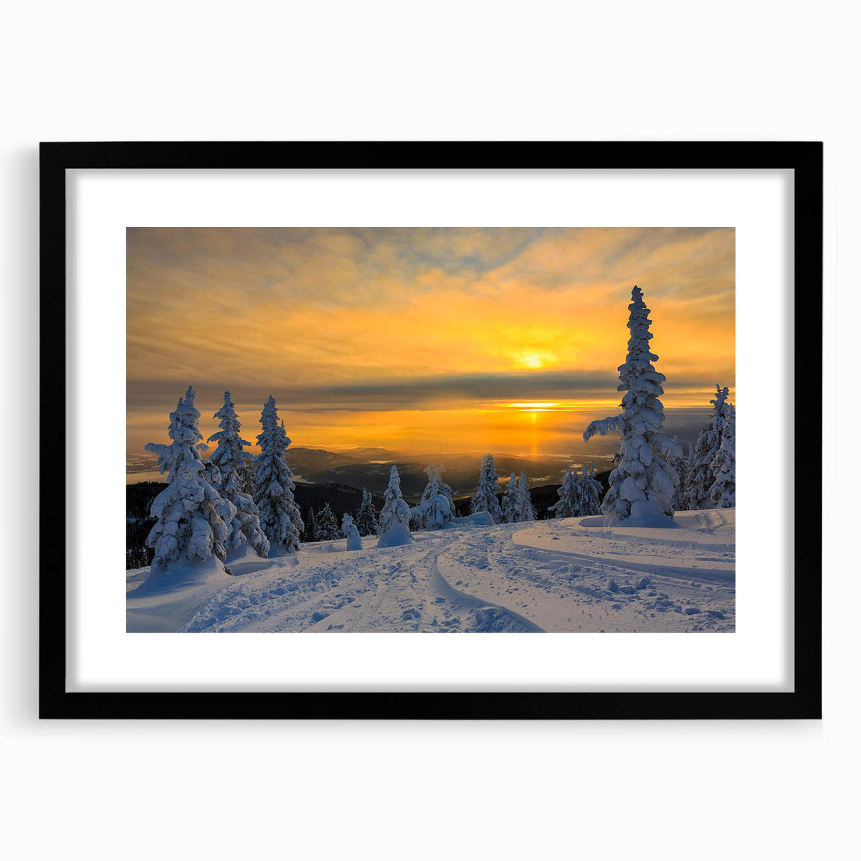 Extra large abstract art print of colorful, textured Montana scenery on a black framed canvas, ideal for living room decor.