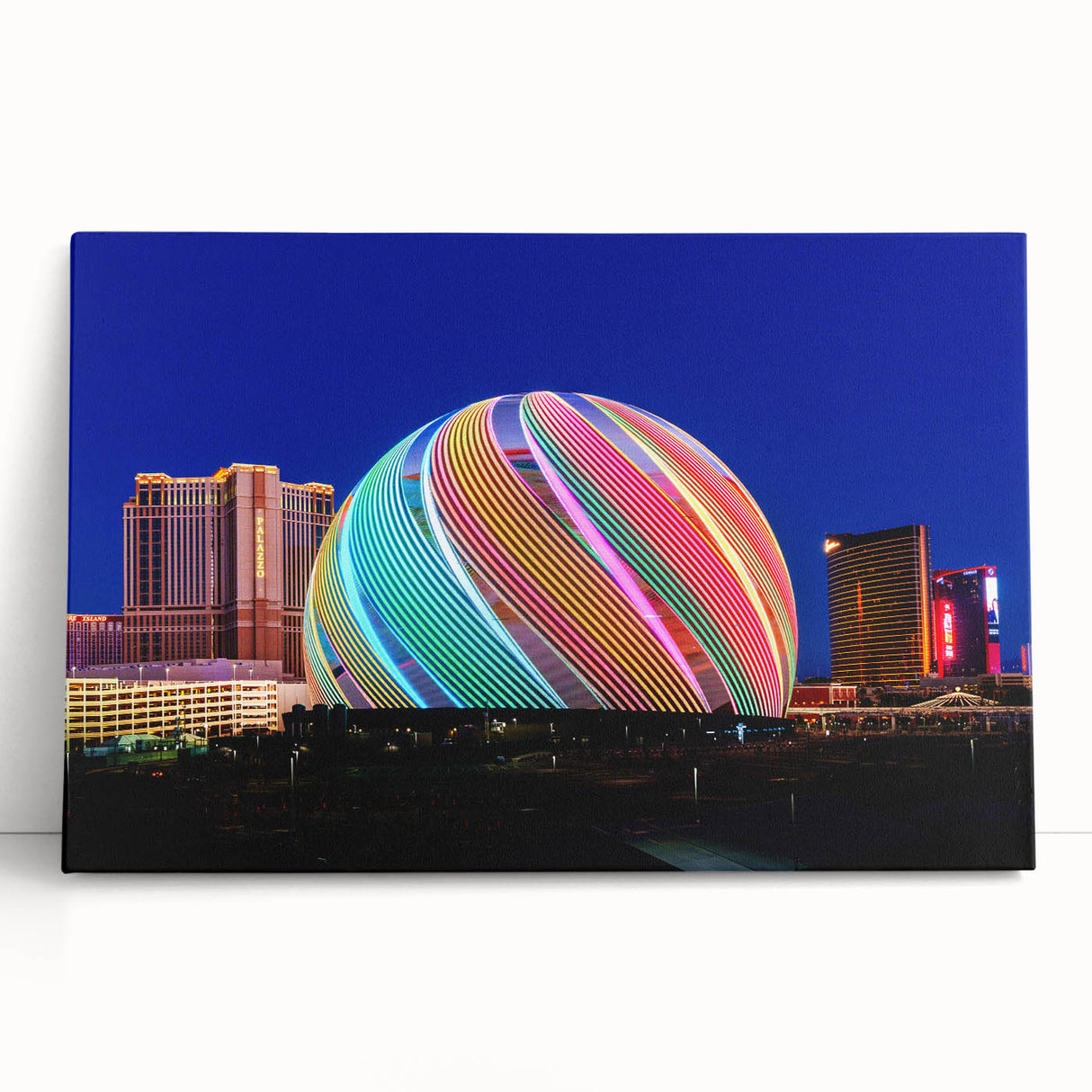 Black and white large art print of Las Vegas skyline on stretched canvas, ideal for kitchen wall art or bedroom.