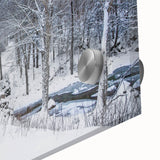 Large abstract wall art print of New Hampshire scenery in muted earth tones on acrylic glass, ideal for dining room ambiance.