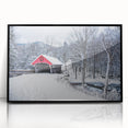 Large abstract wall art depicting a serene New Hampshire landscape in muted earth tones, framed in black acrylic.