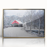 Mid-century modernist acrylic print of a New Hampshire landscape in gold frame, ideal for nursery wall art.