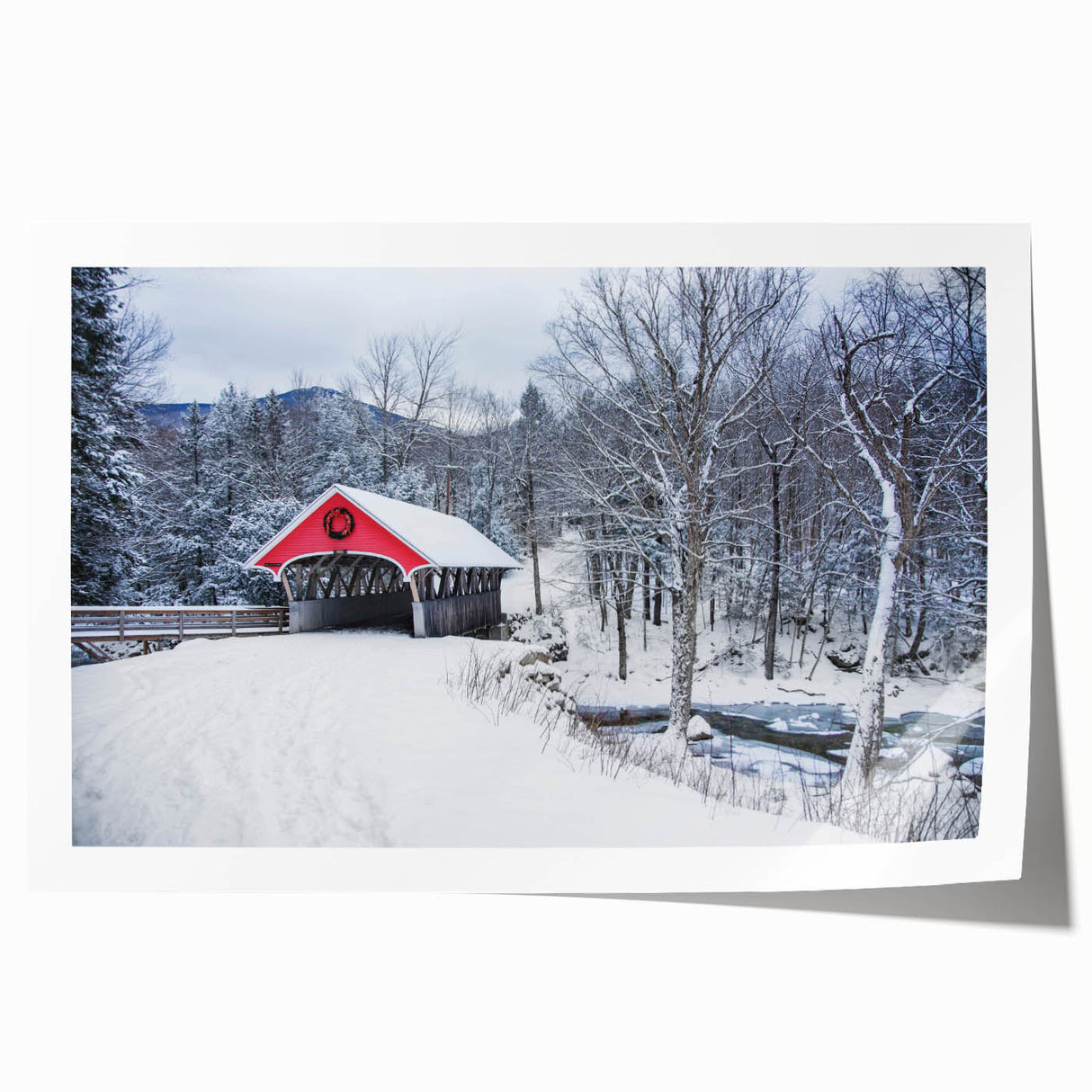 Rolled print of New Hampshire scenery with muted green and blue tones, ideal for art wall dining room.