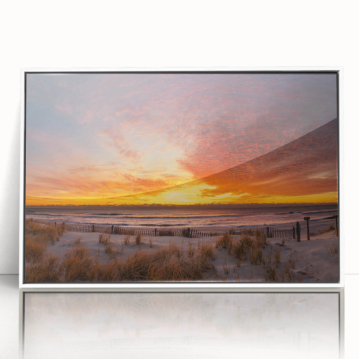 Art deco poster of New Jersey scenery in muted pastel shades, acrylic framed, suitable for modern nursery wall decor.