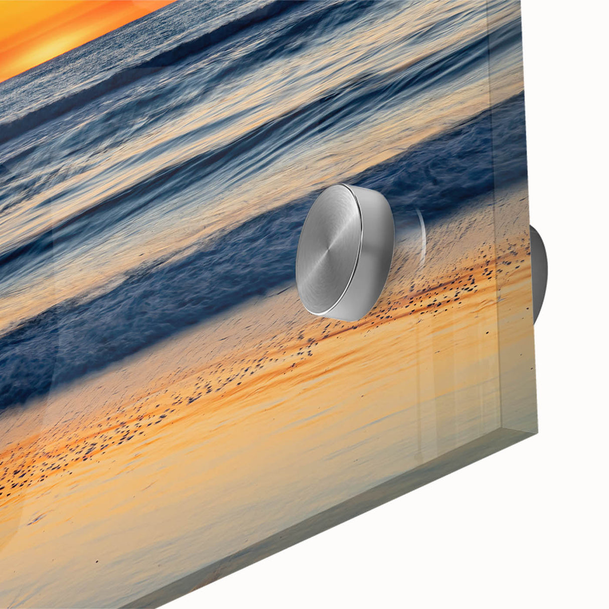 Large abstract depiction of the Outer Banks in muted blue and green tones on acrylic glass, ideal for dining room art.