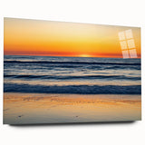 Large abstract wall art of the Outer Banks in North Carolina, rendered in muted blue and green tones on acrylic glass.