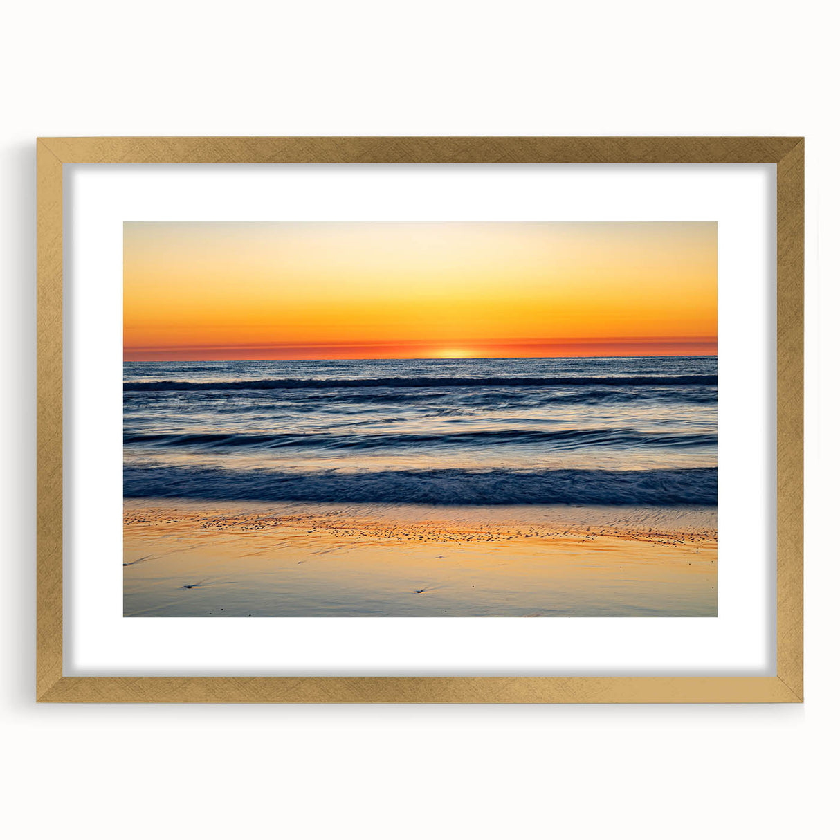 Extra large abstract art print of Outer Banks scenery in textured style with gold frame, suited for living room decor.