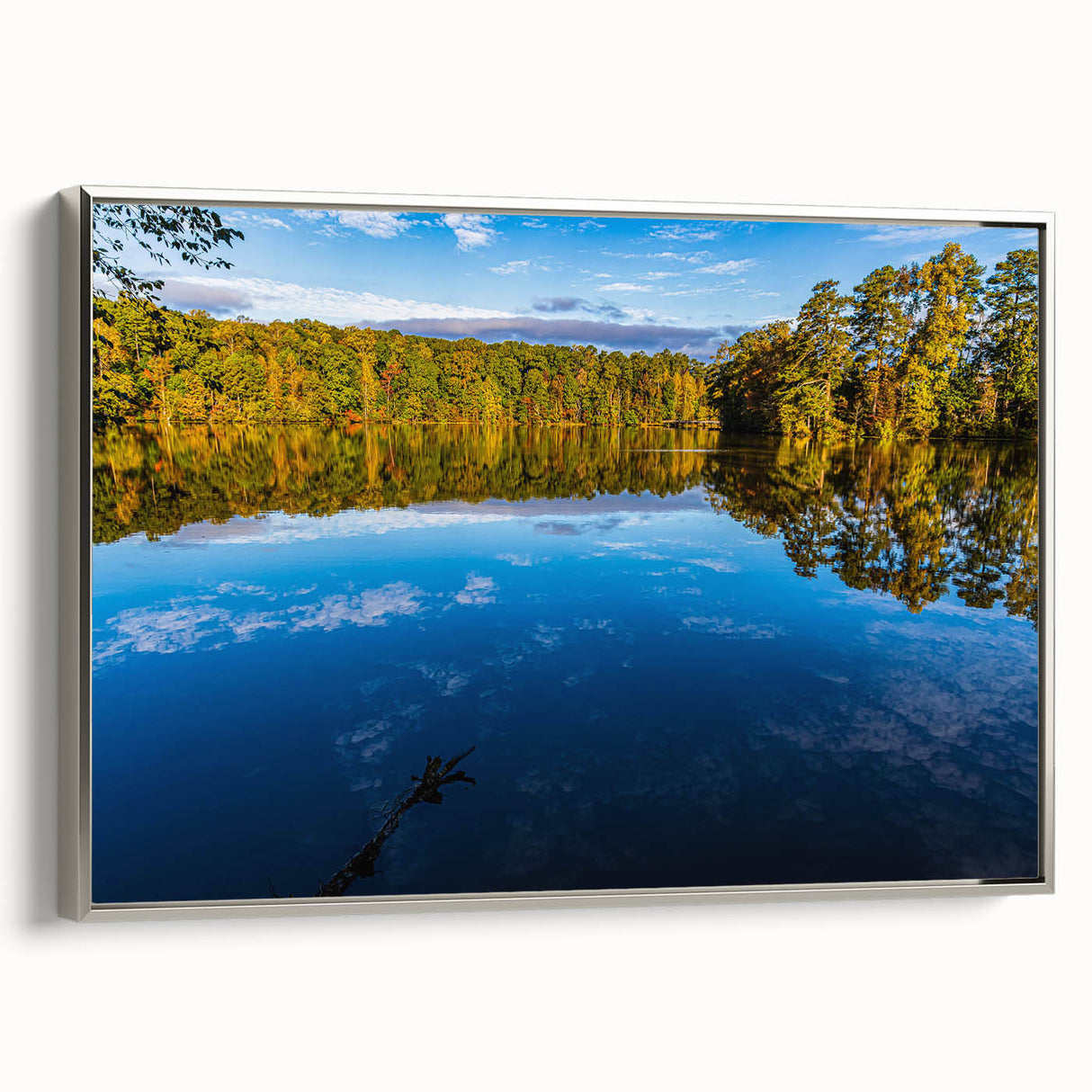 Framed canvas landscape art painting of Raleigh with vibrant green and blue tones, ideal for living room decor.