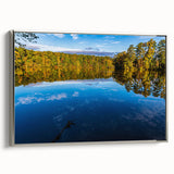 Framed canvas landscape art painting of Raleigh with vibrant green and blue tones, ideal for living room decor.