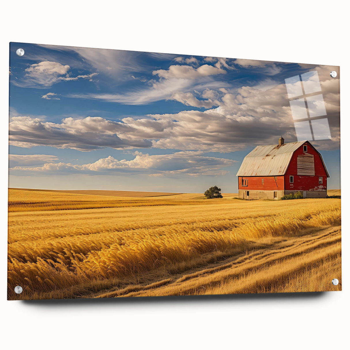 Acrylic print of a North Dakota landscape in muted earth tones, ideal for dining room decor.
