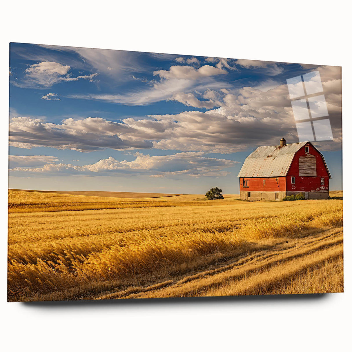 Large abstract wall art of North Dakota scenery in muted earth tones on acrylic glass.